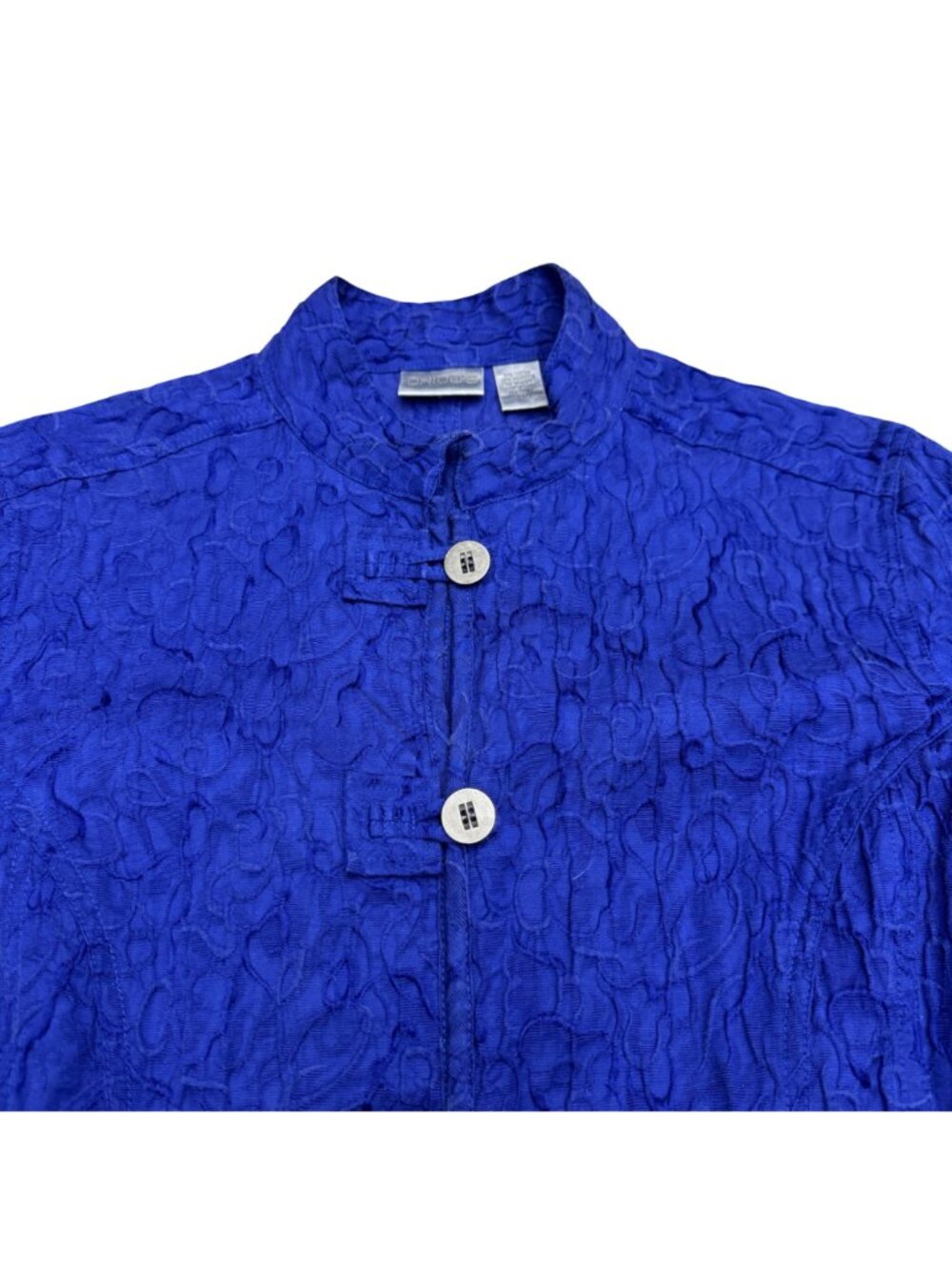 Chico's Blue Textured Button-Front Blazer Jacket Women's Lightweight Sz 1 /US M - Picture 3 of 7
